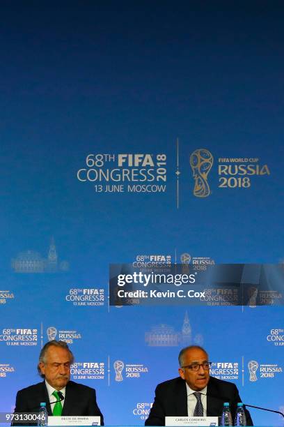 President of the Mexican Football Association Decio de Maria Serrano , and Carlos Cordeiro, President of the United States Soccer Federation look on...