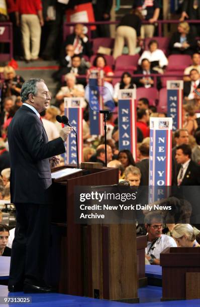 Mayor Michael Bloomberg welcomes delegates to New York on opening day of the Republican National Convention at Madison Square Garden. Bloomberg gave...