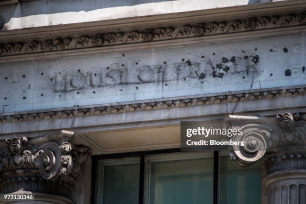 Marks left by a former sign sit on the exterior of a House of Fraser store, one of the stores slated for closure, on King William Street, in the City...