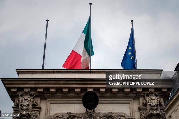 This picture taken on June 13, 2018 shows the Embassy of Italy in Paris. - Italy's new economy minister postponed a meeting with his French...