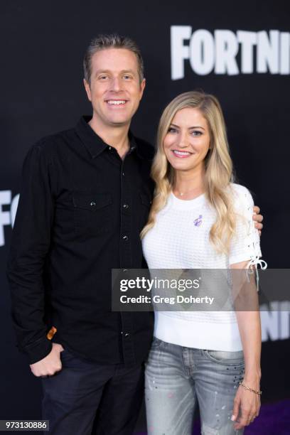 Geoff Keighley and Justine Ezarik AKA iJustine attends the Epic Games Hosts Fortnite Party Royale on June 12, 2018 in Los Angeles, California.