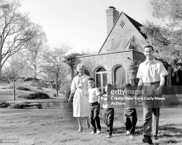 Johnny Carson and his family at his home, Birch Hill Estate, Winfield Ave, Harrison, N.Y. Johnny and his wife, Jody, with their sons, Kit Ricky and...