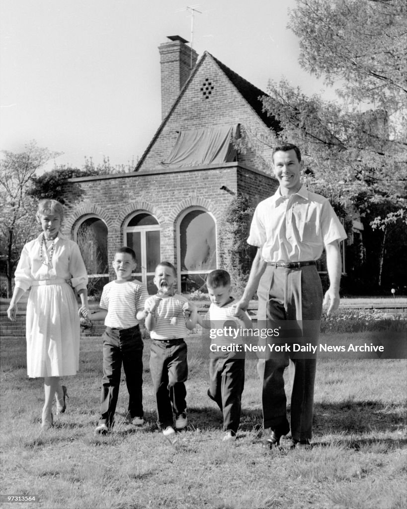 Johnny Carson and his family at his home, Birch Hill Estate,