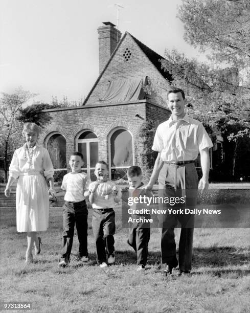 Johnny Carson and his family at his home, Birch Hill Estate, Winfield Ave, Harrison, N.Y. Johnny and his wife, Jody, with their sons, Kit Ricky and...