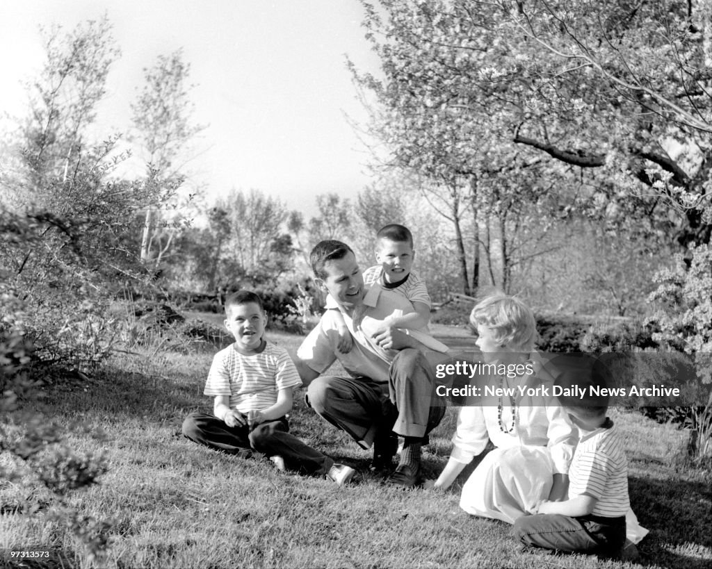 Johnny Carson and his family at his home, Birch Hill Estate,