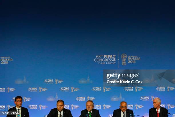 Chief Communications Officer, Fabrice Jouhaud, President of CONCACAF, Victor Montagliani, President of the Mexican Football Association, Decio De...