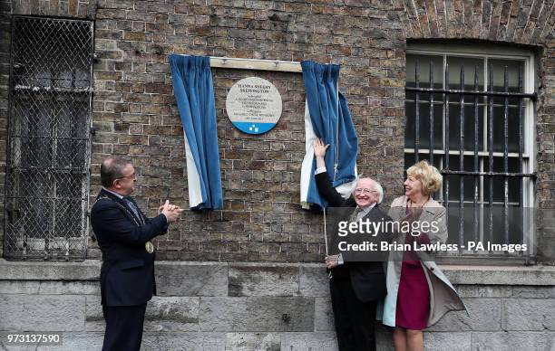 President of Ireland Michael D Higgins and his wife Sabina along with Lord Mayor of Dublin Mchel Mac Donncha unveil the Hanna Sheehy Skeffington...