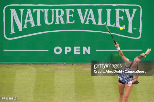 Magdalena Rybarikova serves during day 3 of the Nature Valley Open Tennis Tournament at Nottingham Tennis Centre on June 13, 2018 in Nottingham,...