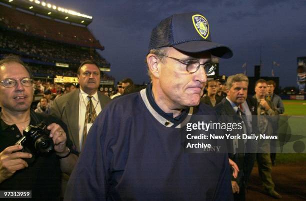 Mayor Rudy Giuliani arrives to attend baseball game between the New York Mets and the Atlanta Braves at Shea Stadium. The mayor later thanked the...