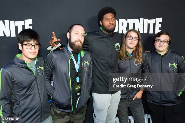 Tarei, Neverender, Paul George, Lead Paint and Killinalday attend the Epic Games Hosts Fortnite Party Royale on June 12, 2018 in Los Angeles,...