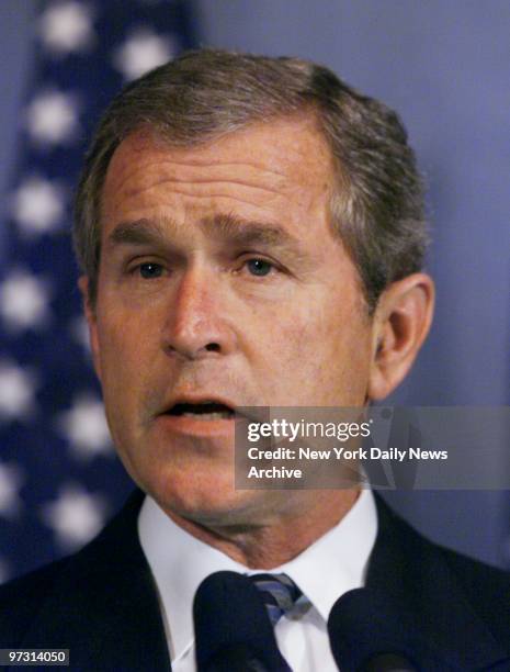 Texas Gov. George W. Bush speaks at news conference in the nation's capital. Backed up by foreign policy advisors, the GOP presidential candidate...