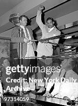 Day after Joe Louis versus Max Schmeling II fight., Joe celebrating!