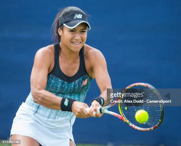 Heather Watson in action during day 3 of the Nature Valley Open Tennis Tournament at Nottingham Tennis Centre on June 13, 2018 in Nottingham, England.