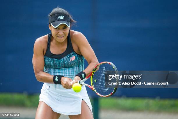 Heather Watson in action during day 3 of the Nature Valley Open Tennis Tournament at Nottingham Tennis Centre on June 13, 2018 in Nottingham, England.