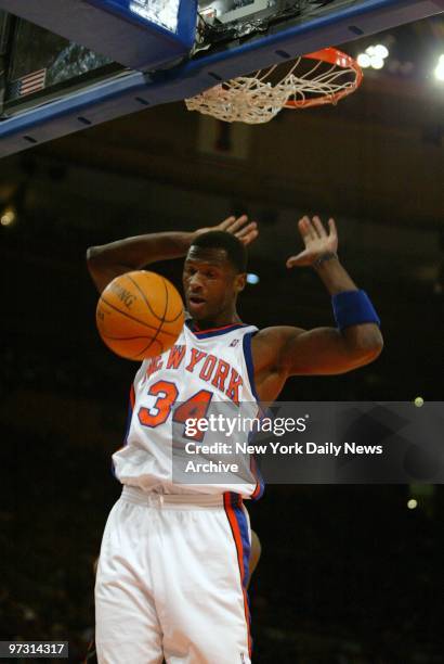 New York Knicks' Antonio McDyess dunks the ball during a game against the Miami Heat at Madison Square Garden. The Knicks dominated the Heat, beating...
