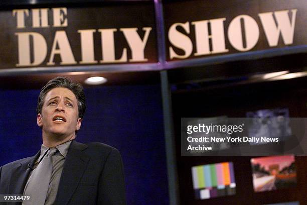 Jon Stewart, comedian and host of "The Daily Show," rehearsing at the show's W. 54th St. Studio.