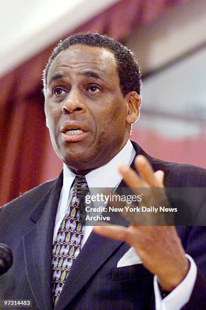 State Comptroller Carl McCall answers students' questions during visit to the Medgar Evers College in Brooklyn.,