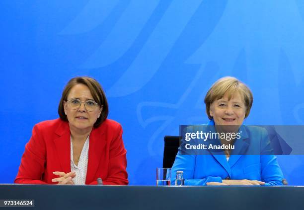 German Chancellor Angela Merkel , German Minister of State for Migration, Refugees and Integration, Annette Widmann-Mauz and Spokeswoman of the New...