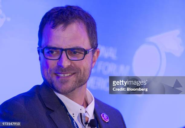 Etienne Desmarais, chief executive officer of Ecotierra Inc., smiles during the International Economic Forum Of The Americas in Montreal, Quebec,...