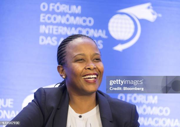 Clare Akamanzi, chief executive officer of the Rwanda Development Board, smiles during the International Economic Forum Of The Americas in Montreal,...