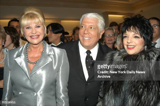 Dennis Basso is joined by Ivana Trump and Liza Minnelli at the grand opening of his flagship store on Madison Ave.