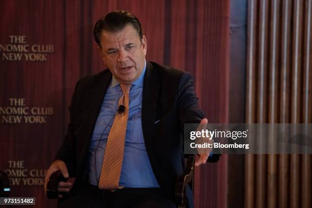 Hikmet Ersek, president and chief executive officer of Western Union Co., speaks during an Economic Club of New York event in New York, U.S., on...