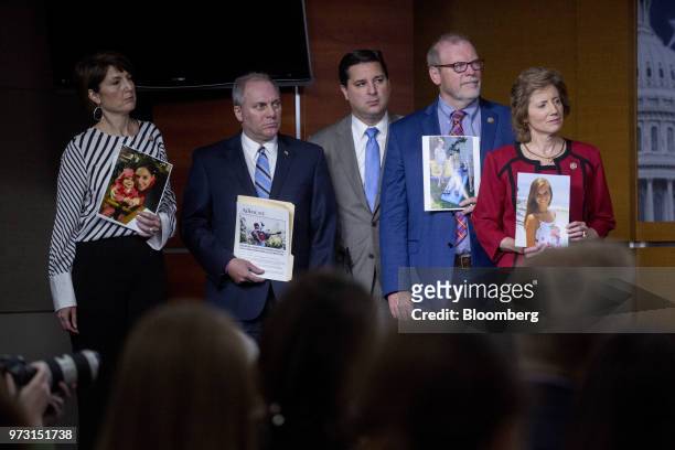 House members including Representative Cathy McMorris Rodgers, a Republican from Washington, left, and House Majority Whip Steve Scalise, a...