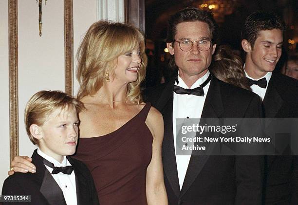 Goldie Hawn is joined by her son Wyatt and Kurt Russell at the Waldorf-Astoria for the American Museum of the Moving Image's salute to Hawn.
