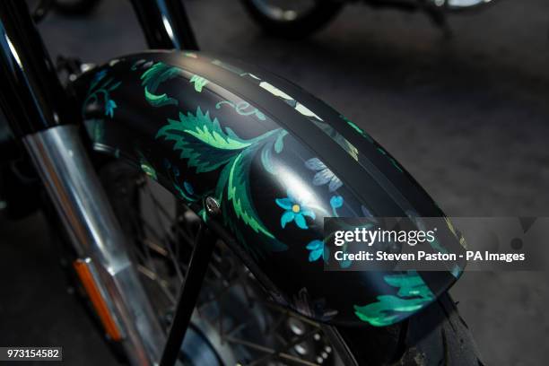 Details of the customised Royal Enfield fleet for the Elephant Family's 'Concours dâÃ©lÃ©phantâ dawn raid during the photocall in London. PRESS...