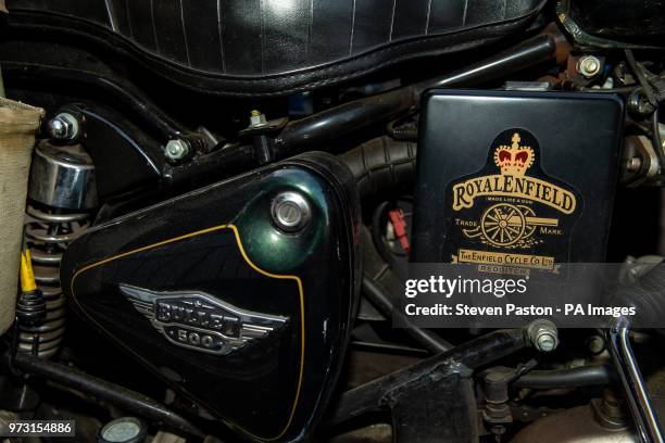 Details of the customised Royal Enfield fleet for the Elephant Family's 'Concours dâÃ©lÃ©phantâ dawn raid during the photocall in London. PRESS...