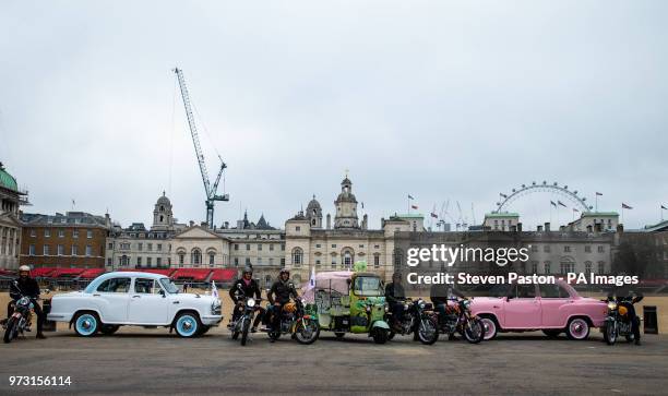 Elephant Family's 'Concours dâÃ©lÃ©phantâ made up of a customised fleet of Royal Enfield bikes, Ambassador cars and a tuk tuk stand to salute at...