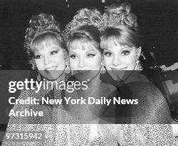 McGuire Sisters Christine, Phyllis and Dorothy at cocktail party.