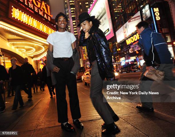 Jordan Neely and Moses Harper doing their Michael Jackson impersonations in Times Square last night at premiere of the King of Pop documentary "This...