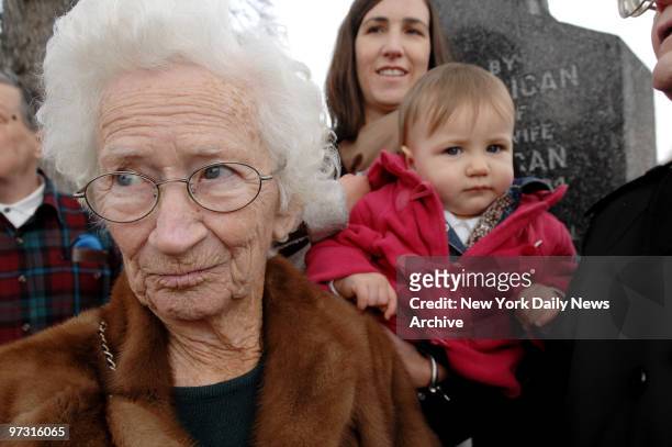 Medal of Honor winner Timothy Donoghue's great-granddaughter Dorothy Dooley and great-great-great-grandkid Fiona Pennecke, 11 months, gather at...