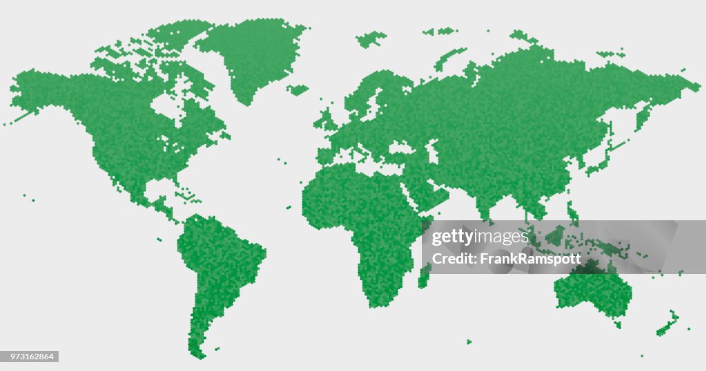 世界地図緑の六角形パターン