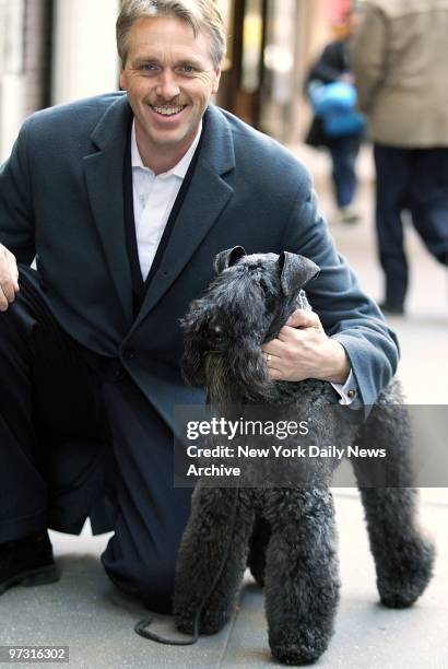 Mick, fresh from last night's triumph at the 127th Westminster Kennel Club Dog Show, arrives with handler Bill McFadden for a steak lunch at Sardi's....