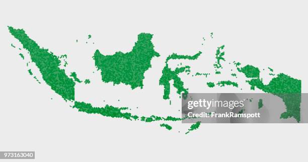 indonesia country map green hexagon pattern - indonesia map stock illustrations