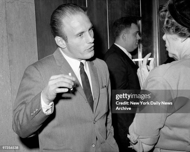 Joseph "Joey" Gallo, also known as "Crazy Joe" and "Joe The Blond" talks to reprter at Criminal Court.