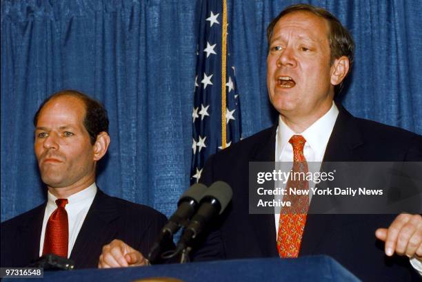 Gov. George Pataki and State Attorney General Eliot Spitzer unveil a reform plan for boxing in New York State during a press conference at Madison...