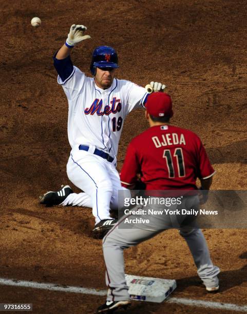 New York Mets vs. Arizona Diamondbacks at Citi Field. Arizona wins 5-3. 5th inning, New York Mets right fielder Cory Sullivan triple.