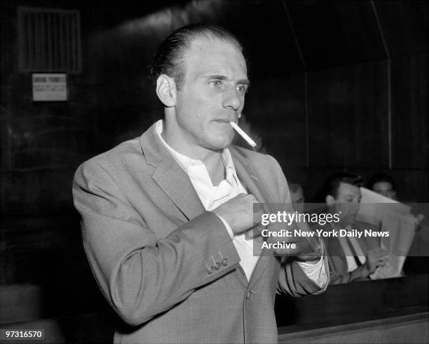 Joseph "Joey" Gallo, also known as "Crazy Joe" and "Joe The Blond", waiting in hearing room at Brooklyn Supreme Court.,