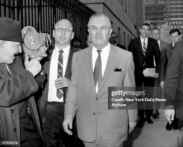 Joseph Bonanno leaves U.S. Federal Court House on $150,000 bail with his attorney, Albert Krieger.