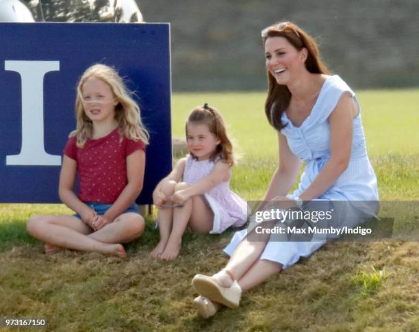 Savannah Phillips, Princess Charlotte of Cambridge and Catherine, Duchess of Cambridge attend the Maserati Royal Charity Polo Trophy at the Beaufort...