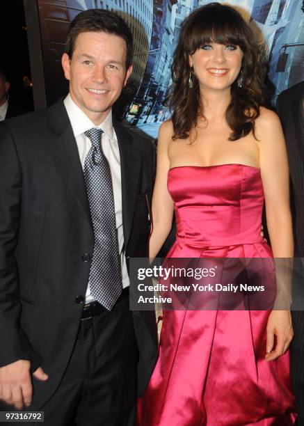 Stars Zooey Deschanel and Mark Wahlberg at the Twentieth Century Fox Premiere of "The Happening" held in the Ziegfeld Theater