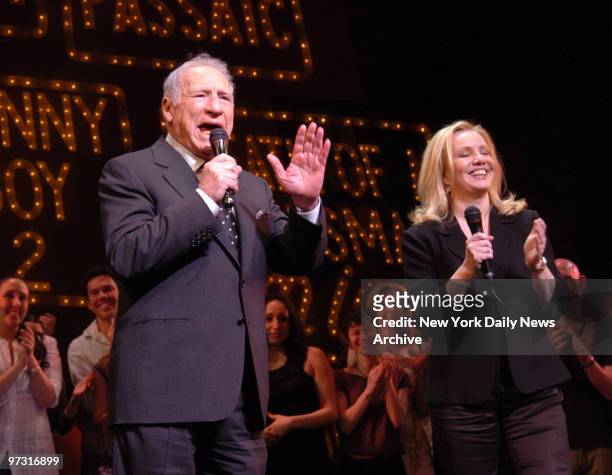 Mel Brooks and Susan Stroman say goodnight to the audience at the St. James Theatre after the final performance of the Broadway musical "The...