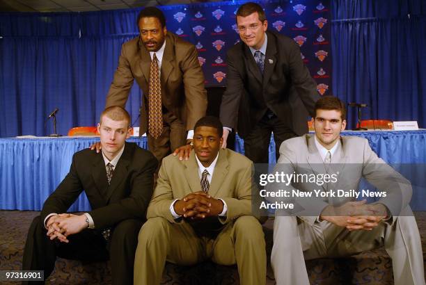 New York Knicks' head coach Don Chaney and General Manager Scott Layden introduce their 2003 draft picks - Maciej Lampe, Michael Sweetney and Slavko...