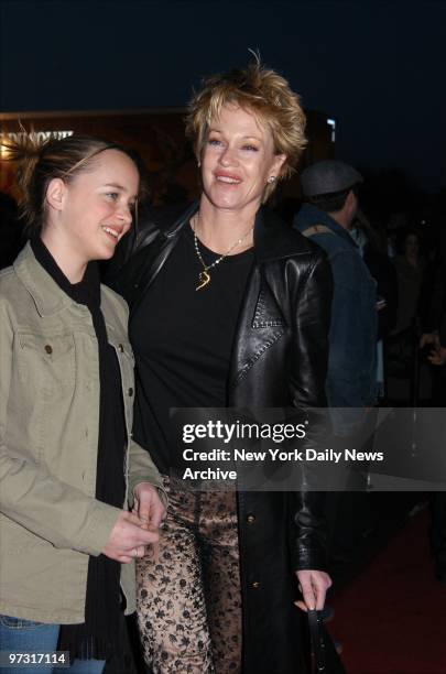 Melanie Griffith and daughter Dakota arrive at the Grand Chapiteau in Randall's Island Park to see Cirque du Soleil's new production, "Varekai."