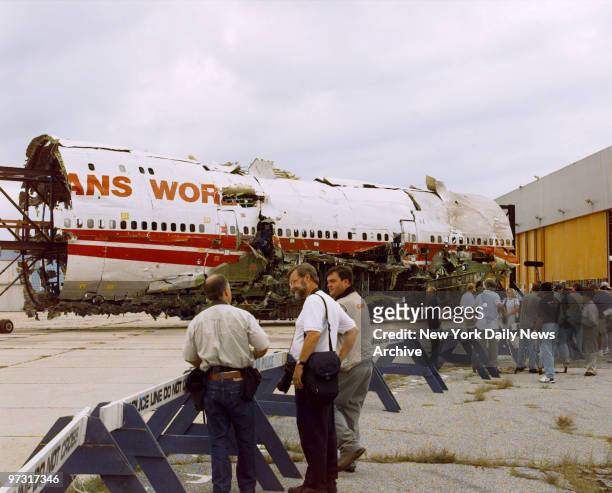 Flight 800 being moved to a new hanger. The plane exploded and crashed off Long Island in 1996.