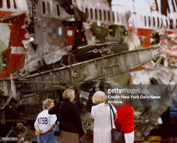 Flight 800 being moved to a new hanger. The plane exploded and crashed off Long Island in 1996.