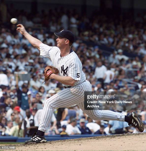 New York Yankees' starting pitcher David Cone en route to pitching a perfect game against the Montreal Expos at Yankee Stadium.
